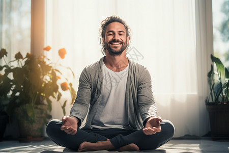 阳光下冥想的男人背景图片