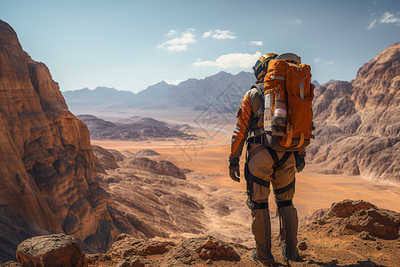 火星谷沙漠中的未来人类插画