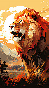 站立狮子的彩绘画背景图片