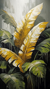 香蕉叶脉络清晰的植物插画