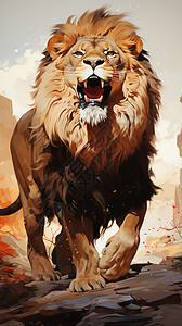 张大嘴的狮子插图背景图片
