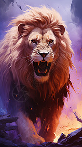 夜晚凶猛的狮子背景图片