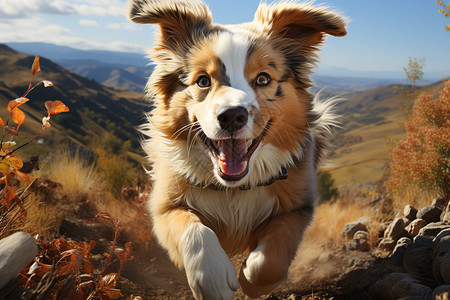 快乐奔跑的小澳洲牧羊犬=背景
