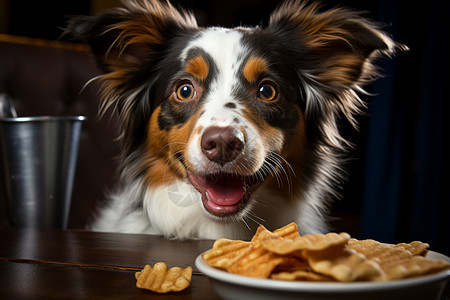 乖巧表情狗狗用舌头舔食物的表情背景