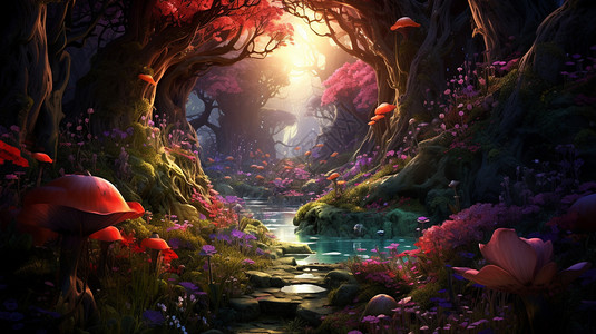 超现实梦幻森林背景图片