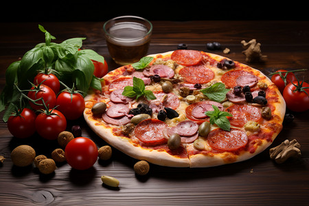 美味的意大利薄底披萨图片