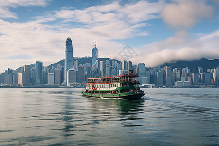 天星渡轮香港维多利亚港背景