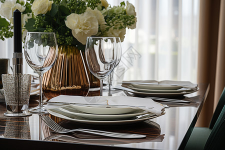 餐具摆设桌上的餐具和花瓶背景