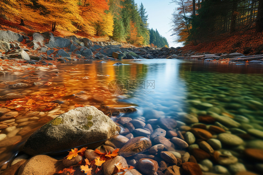 美丽的秋日溪流图片