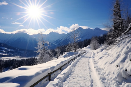 白雪皑皑的山路高清图片