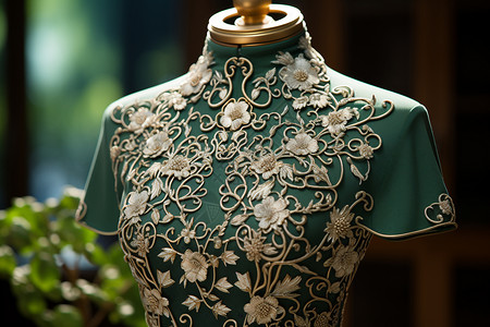 绿色花边精致的旗袍背景