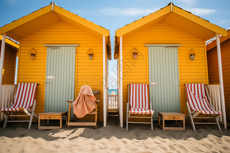 海滩上的黄色小屋图片