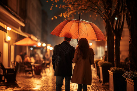 夜晚街道散步的夫妻背景图片