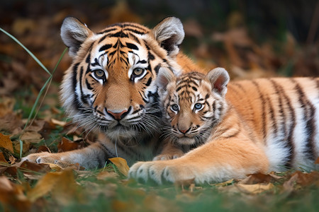 草地上野生的老虎背景图片