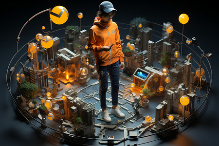 橙色夹克科技与人类的联系设计图片