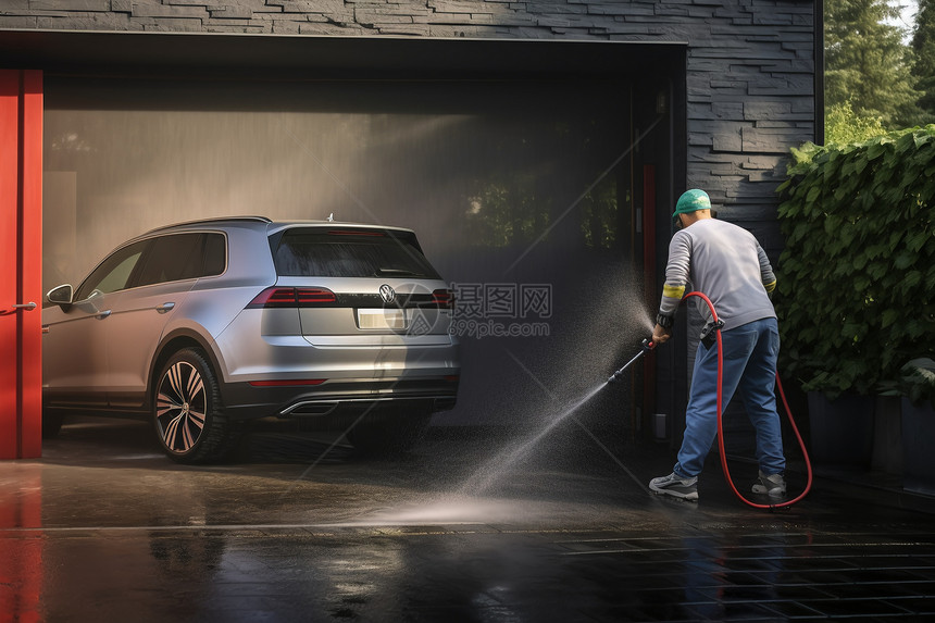 正在洗车的男人图片