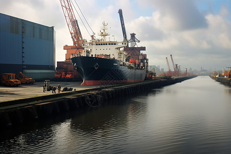 港口停靠的大型货船图片