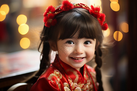 小女孩穿着红色中国服装图片