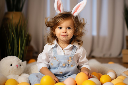 兔宝宝摔倒带兔耳发夹的小女孩背景
