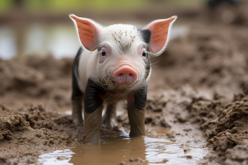 泥地里的农业小猪图片