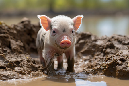 在泥地里的小猪图片