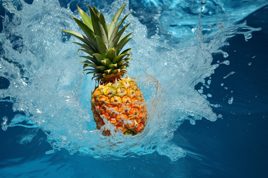水中漂浮的菠萝图片