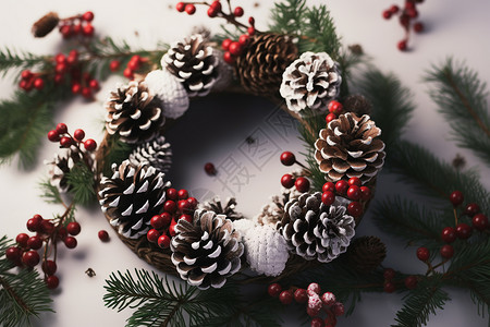 冬日的手工圣诞花环背景图片