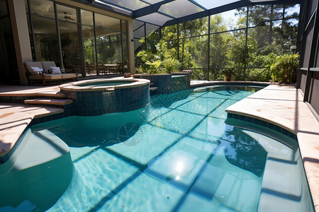 旅游别墅的游泳池背景图片