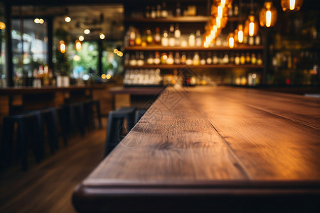 酒吧里的木桌背景图片