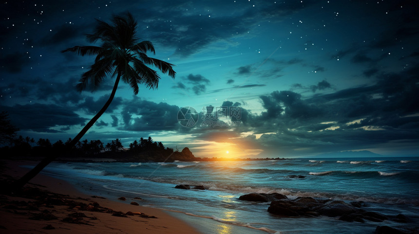 海滩上的夜色图片