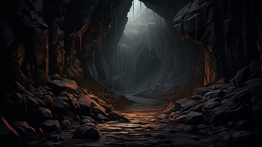 黑暗的石洞背景图片