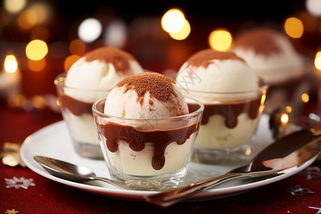 巧克力冰淇淋球幸福时刻美味甜点背景