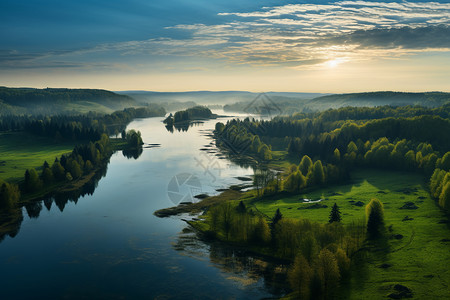 夏季美丽的林间河流景观高清图片