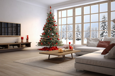 角落里的圣诞树与沙发图片