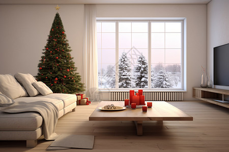 屋里的圣诞树背景图片