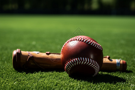 棒垒球草地上的棒球棍背景