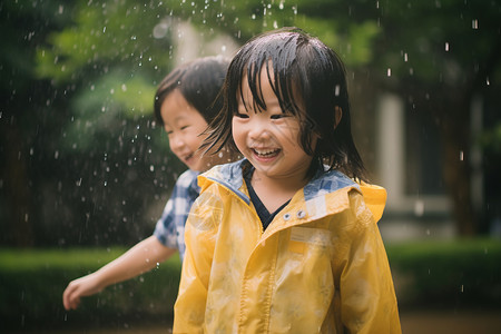 雨中玩耍雨中的孩子背景