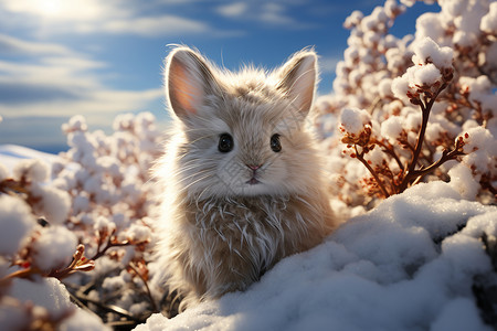 雪堆里小雪人雪堆里的兔子背景