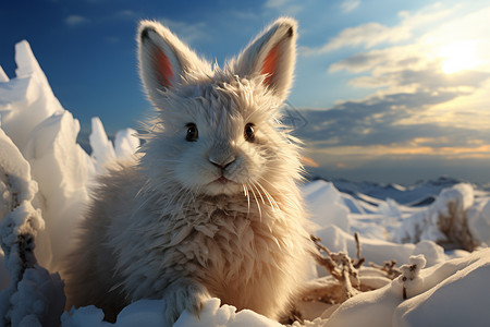 雪兔兔阳光下的雪兔背景