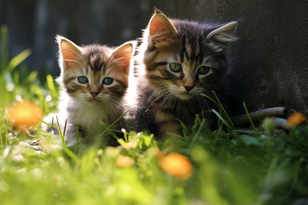 猫在草丛草地上的猫背景