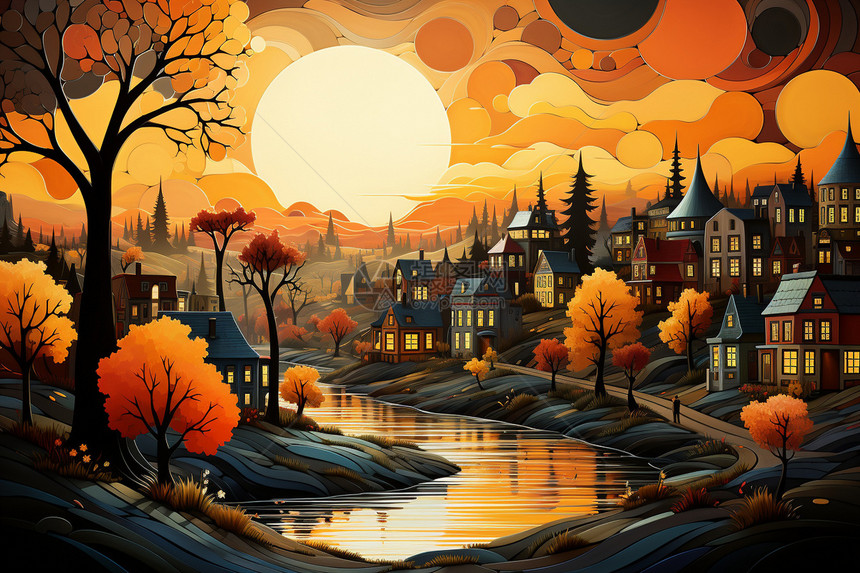 秋天的城市景色图片