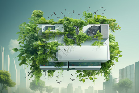 城市系统创意生态环保空调系统插画