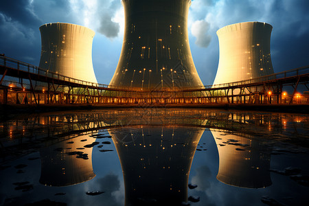 科技感创意核电站烟囱背景图片