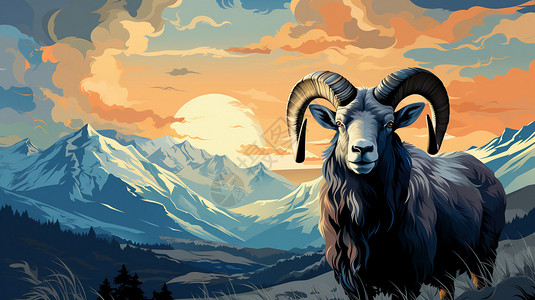 山上山羊山上有一只羊插画