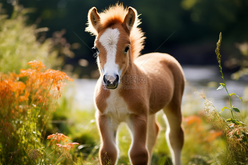 草地上站着的可爱小马图片