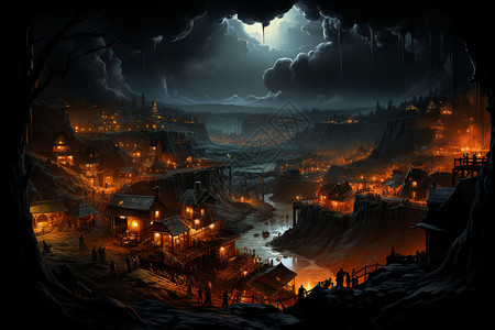 夜间煤矿景观高清图片