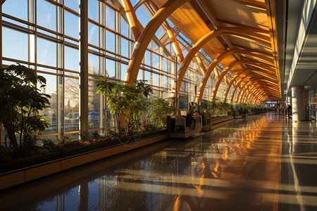 玻璃大厅夕阳下的航站楼设计图片