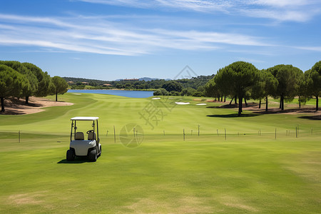 夏季绿草如茵的高尔夫球场高清图片