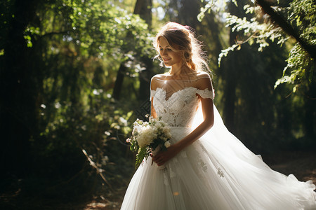 浪漫的白裙新娘背景图片