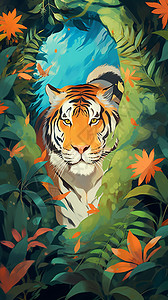 老虎的插画背景图片